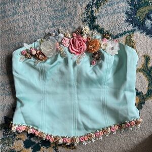 Fillyboo Pastel Aqua Peaches&Pearls Bustier/Corset L